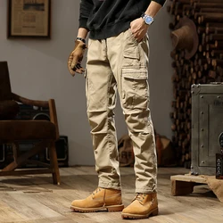 Spring Autumn New Men Cotton Cargo Pants Men Fashion Solid Multi Pocket Military Trousers Elastic Waist Joggers Tactical Pants