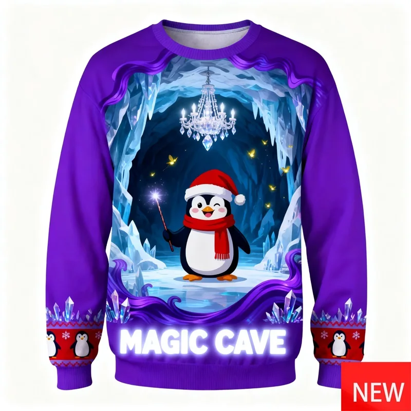 Merry Christmas Cute Penguin Pattern Sweatshirts Clothes Men Women Xmas Pullover Ugly Sweater Top 3d Print Xmas Party Tracksuit