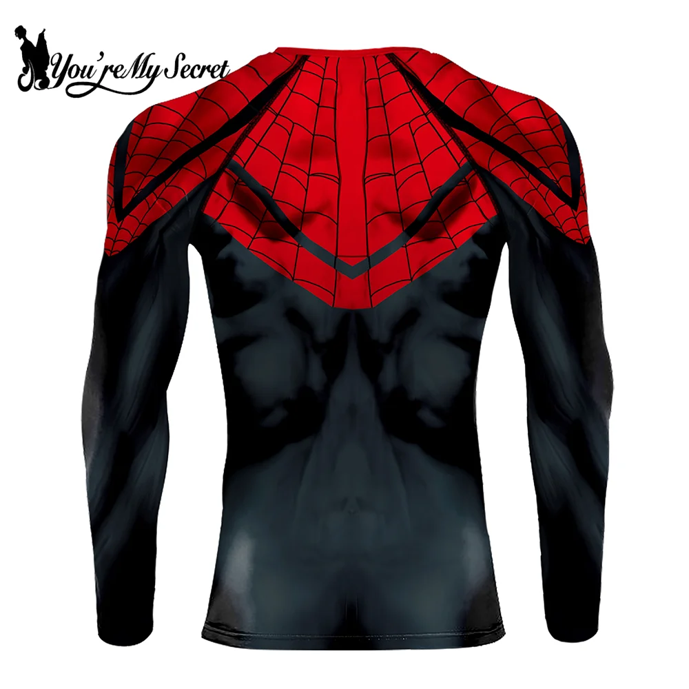 [You\'re My Secret] Movie Men\'s Spider Print Superhero Cosplay Costume Compression Quick Dry T-shirt Skinny Long Sleeve Tops