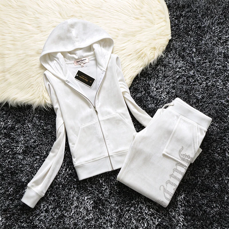 605 Velvet Crown Diamond Letter Hoodie Long Sleeve Sportswear Long Pants Casual Sports Two Piece Set for Women