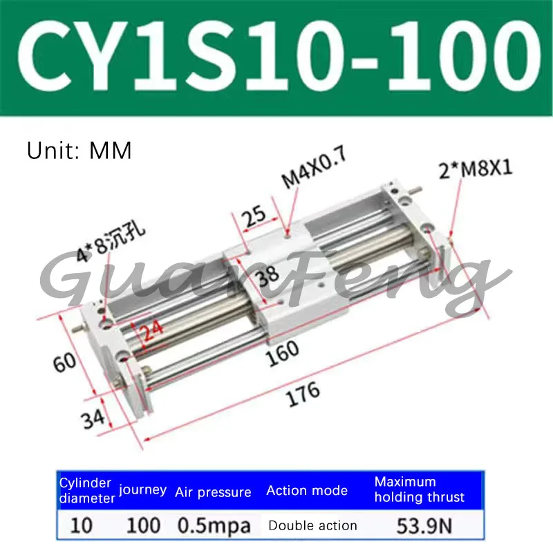 CY1S Magnetic Rodless Cylinder Pneumatic Sliding Table 10/15/20/25/32/40H 200‑600mm Stroke Air Cylinder