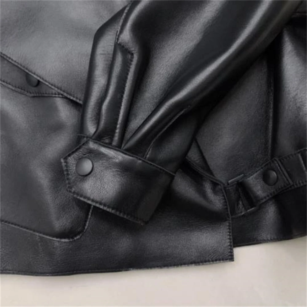 Women's Faux Leather Biker Jacket Black Coat Turndown Collar PU Motorcycle Jackets Loose Streetwear Outerwear Spring Tops New