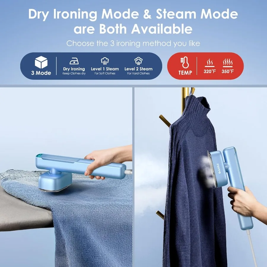 مُبخّر للسفر للملابس 110-240 فولت مُبخّر محمول مزدوج الجهد مكواة 2 في 1 تسخين سريع 1100 وات مُبخّر ملابس قوي مع #5
