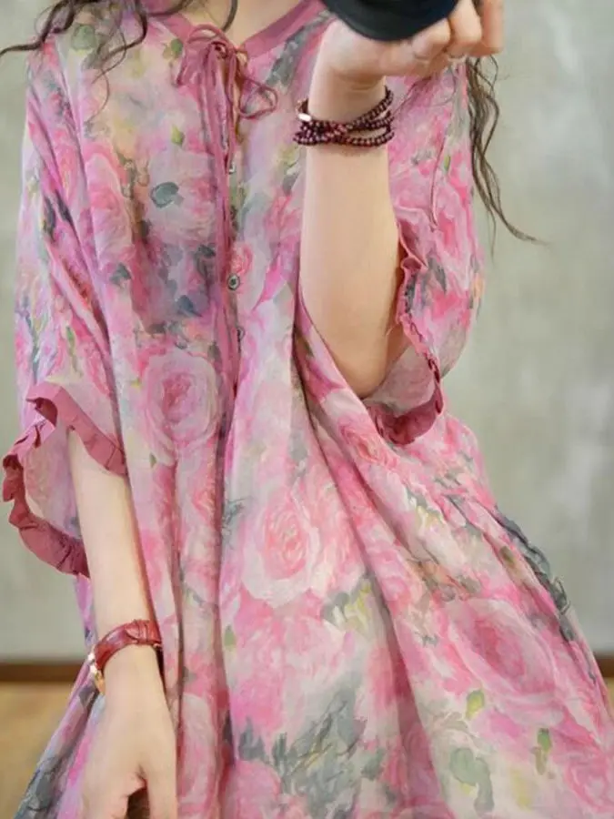 

Повседневный легкий свободный женский топ с принтом ort Sve Dr, универсальный летний модный индивидуальный шелковый топ