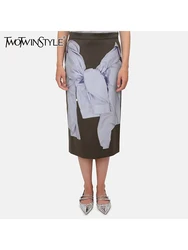 TWOTWINSTYLE Hit Color Printting Designer  Skirts For Women High Waist Spliced Zipper A Line Temperament Skirts Female Fashion