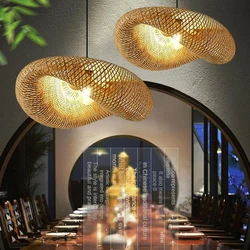 ZK40 Handmade Bamboo Straw Hat Shape Chandelier Bamboo Lamp Shade E27 Ceiling Rattan Home Bedroom Decorative Lamp