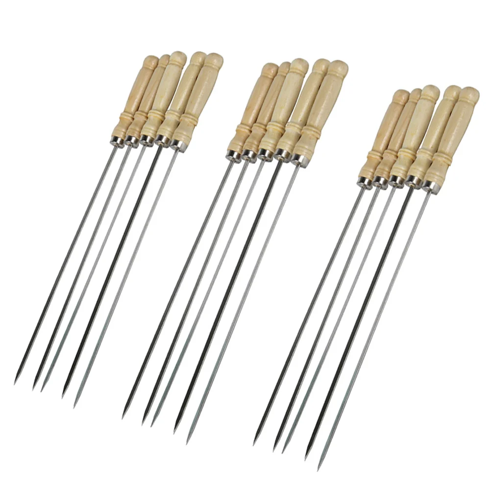 

25Pcs Stainless Steel Bbq Skewers with Wooden Handles Flat Design Rustproof Reusable Skewers for Bbq Outdoor Party