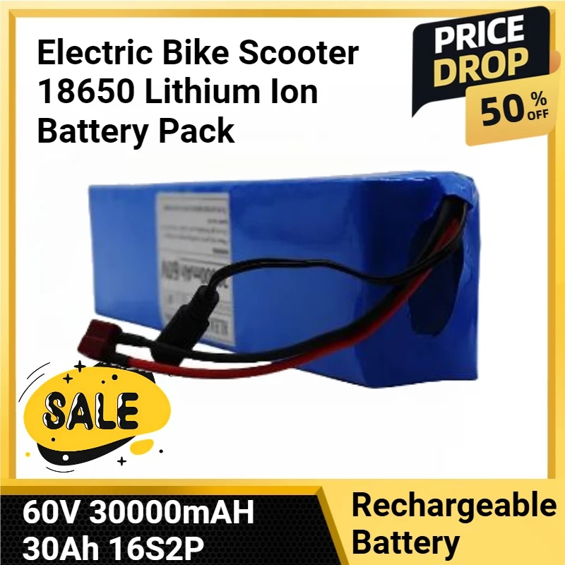 

Electric Bike Scooter 18650 Lithium Ion Battery Pack New 60V 30000mAH 30Ah 16S2P E-Bike With BMS + 67.2V Charger