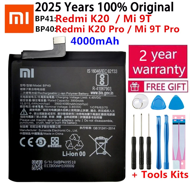 

100% Original Replacement Battery BP41 BP40 For Xiaomi Redmi K20 Pro Mi 9T Pro Mi9T Redmi K20Pro Premium Genuine Battery 4000mAh