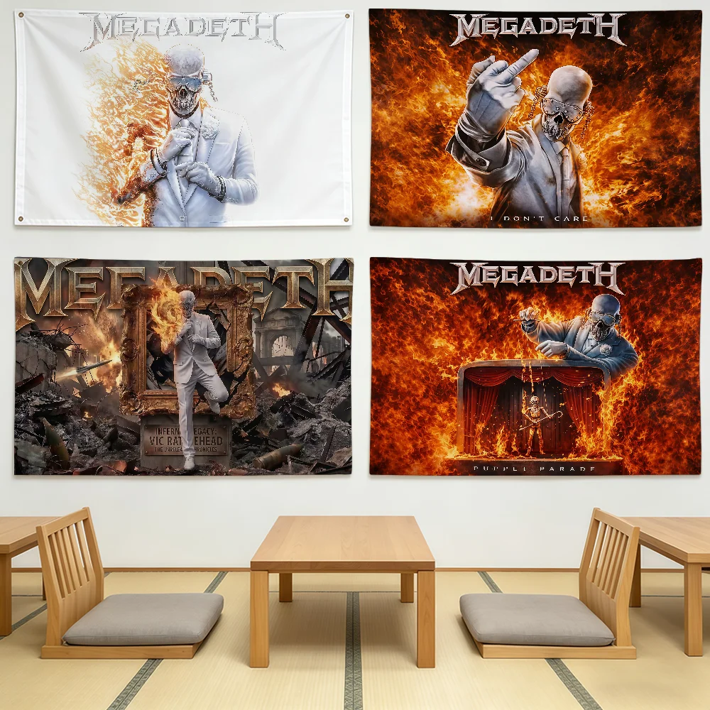 Rock M-Megadeth-S Music Band Flag Durable Outdoor Indoor Patio Festive Decoration Classic Design Pole Wall Room Banner