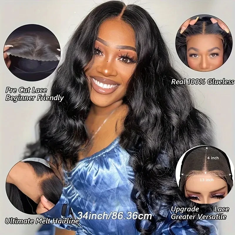 Natural Black Put On & Go Wigs Pre-Everything 5x5 ByeBye Knots Pre-Cut Transparent Lace Front 3D Body Wave Human Hair Wig