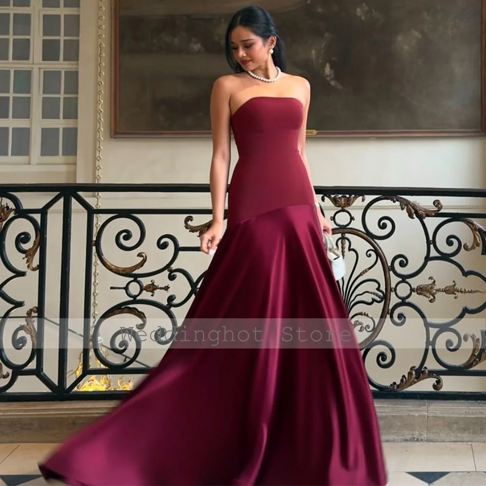 Borgonha vestidos de noite formais para mulheres sem alças sereia vestidos de noite longo trompete sem mangas sem costas festa de casamento dRess