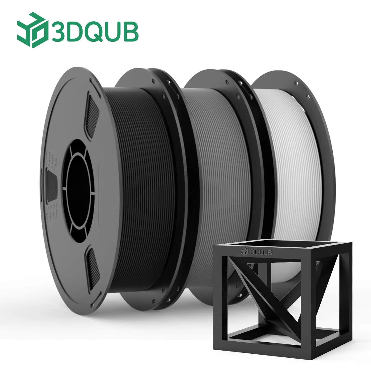 

3DQUB PLA 3D Printer Filament 1.75mm 1KG Spool – Tangle-Free, Vacuum Sealed, Black/White/Gray, High Precision Printing Material