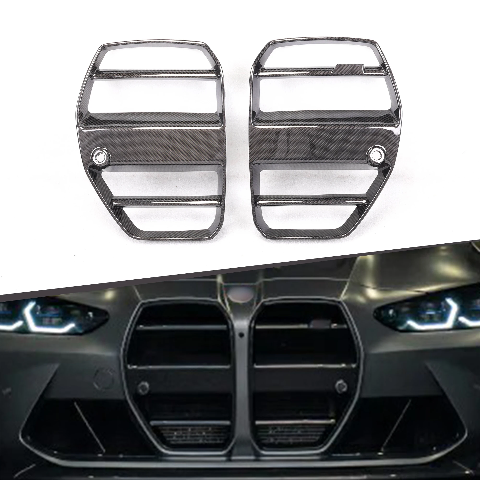 

For ST Style Front Grille Dry Carbon Front Bumper Kidney Grille For BMW M3 M4 G80 G82 G83 Car Bumper Grill Trims 2021+
