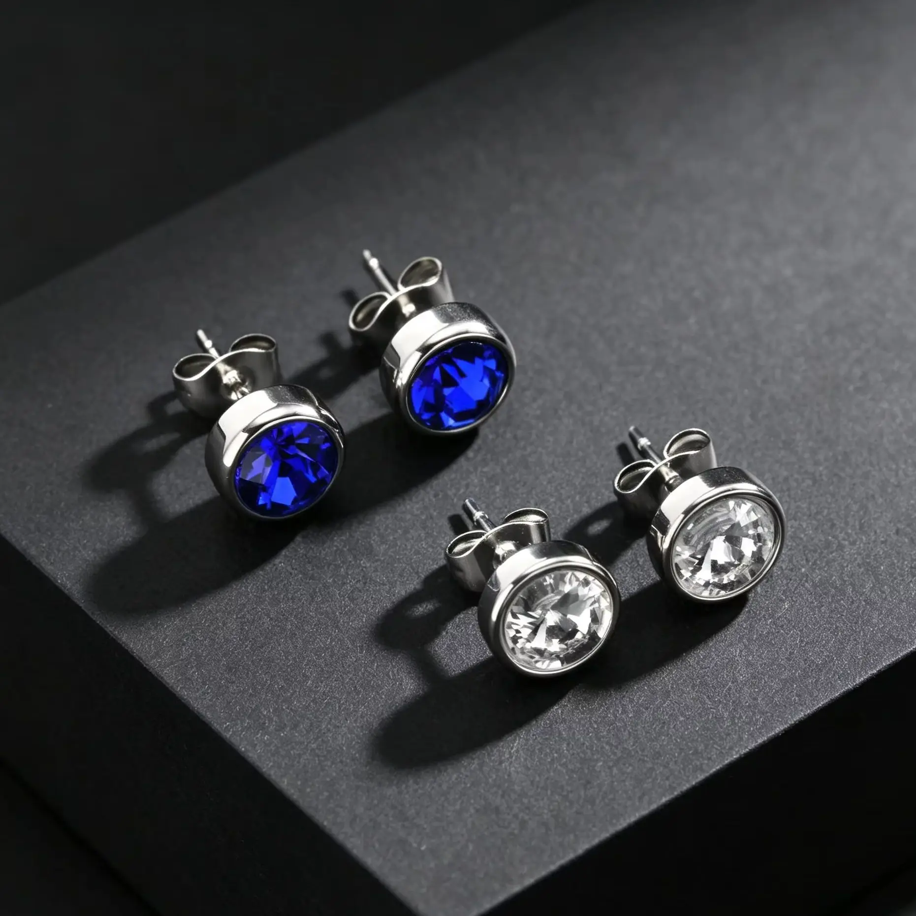 Men's Simple Black Zircon Earrings, Small Stainless Steel Piercing Stud Earrings, Waterproof High-end Fashion Jewelry Gift