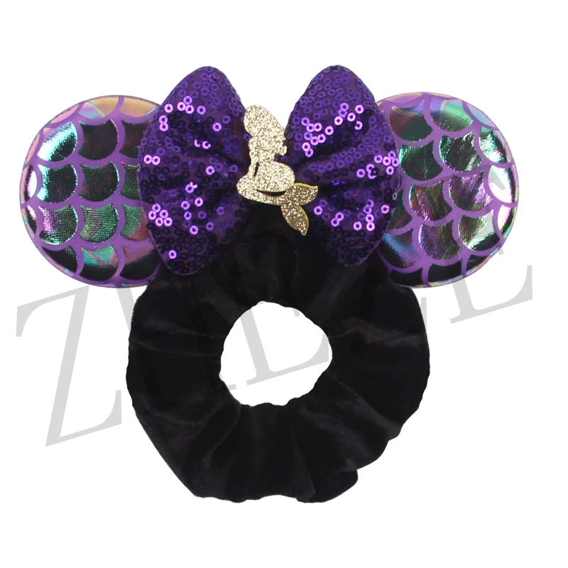 Cổ Điển Nàng Tiên Cá 2.8 "Tai Chuột Tóc Scrunchies Bé Gái Dây Cột Tóc Đuôi Ngựa Thun Nhung Băng Đô Quấn Tóc Mùa Thu Đông DIY Phụ Kiện Tóc