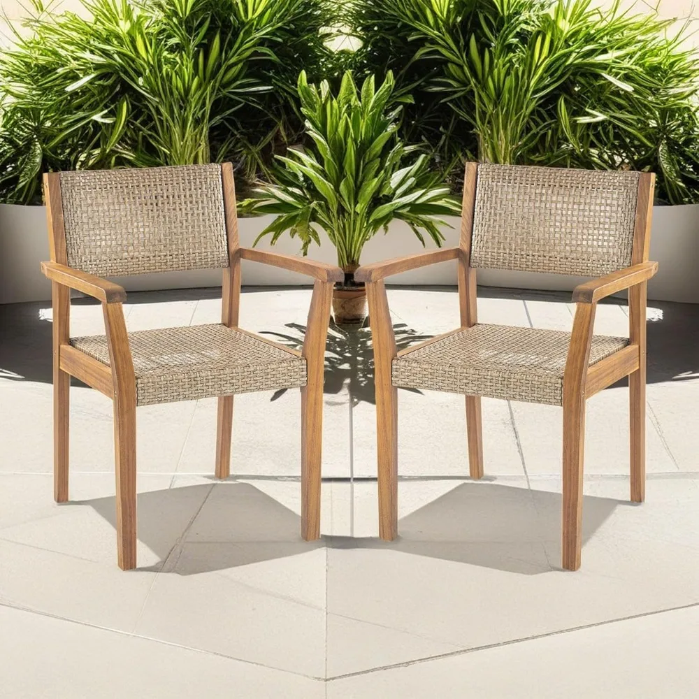 

Pair of Amaris Farmhouse-Style Patio Dining Chairs, Acacia Wood, Suitable for Indoor and Outdoor Use