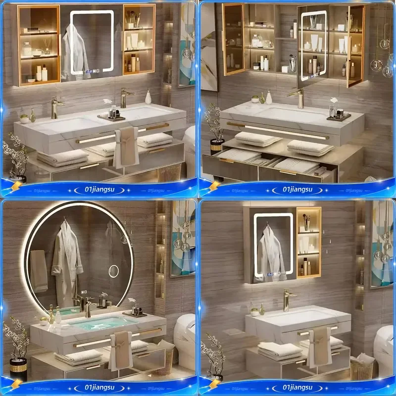 Modern Bathroom Vanity Cabinet with Seamless Ceramic Integrated Washbasin Minimalist Sink Unit Wall Mounted Storage Furniture