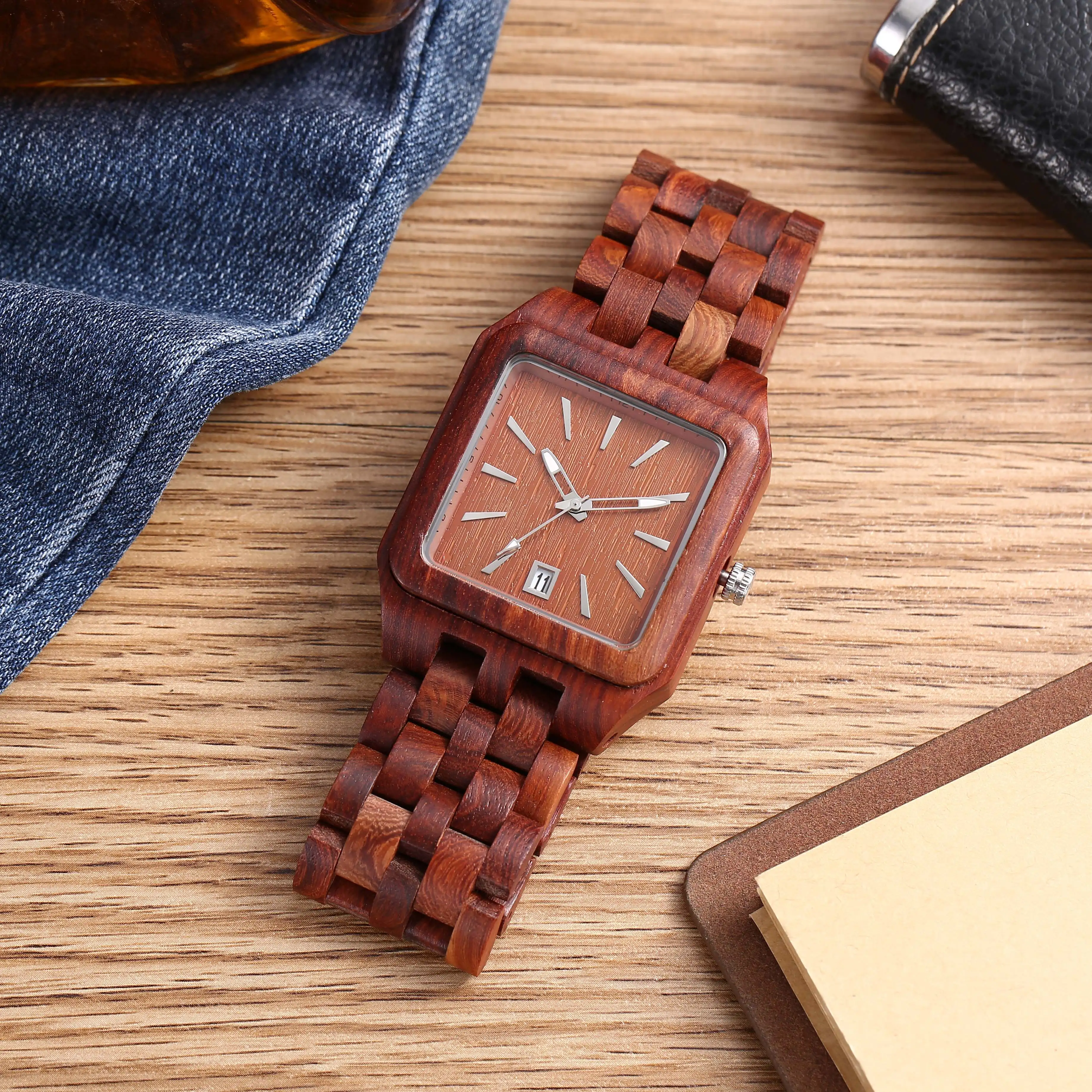 Men\'s Retro Simple Creative Lightweight Calendar Watch Dial Design Classic Fashion Pure Natural Wooden Square Watches