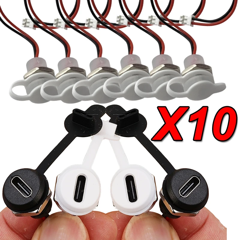 

2-Pin Type-C Female Socket Connector Jack Female Charging Port with Snap Type-C Waterproof Female Dock Charger 1/5/10PCS