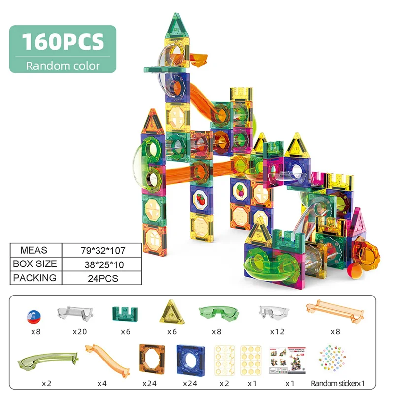94PCS/160PCS 3D Magnetische Track Bausteine Set Rutsche Bälle Laufen Tracks Puzzle Pipeline Bildung Spielzeug DIY ziegel Kinder Geschenke