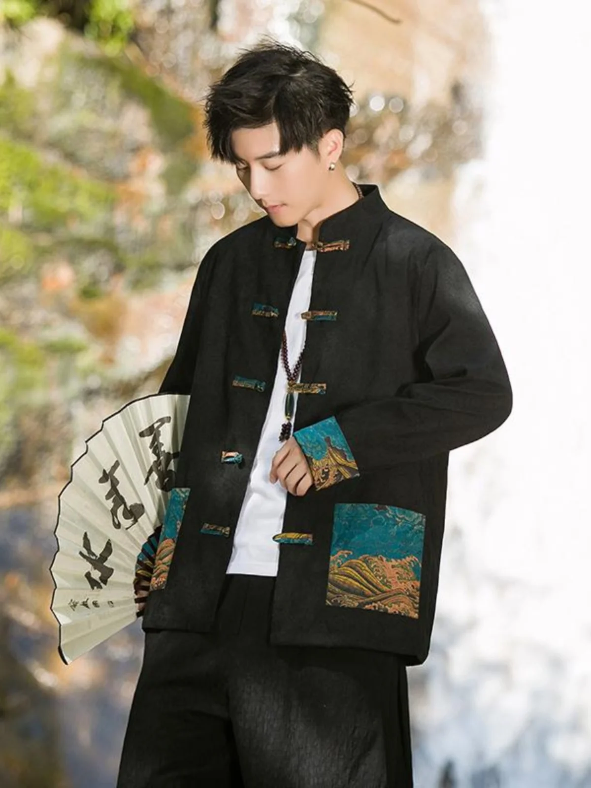 

Весенне-осенняя молодежная мужская куртка с воротником-стойкой, китайская верхняя одежда, мужская одежда, традиционный костюм Тан