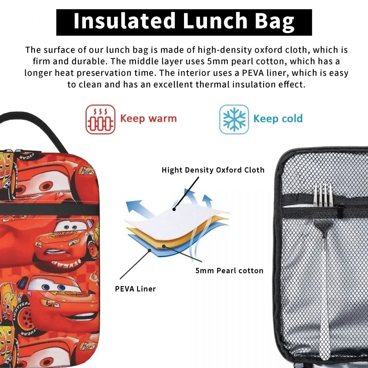 Lightning McQueen Car Galaxy Insulated Lunch Bag Leak proof Meal Box Insulated Bag Handbag Lunch Box Picnic Food Storage Bag