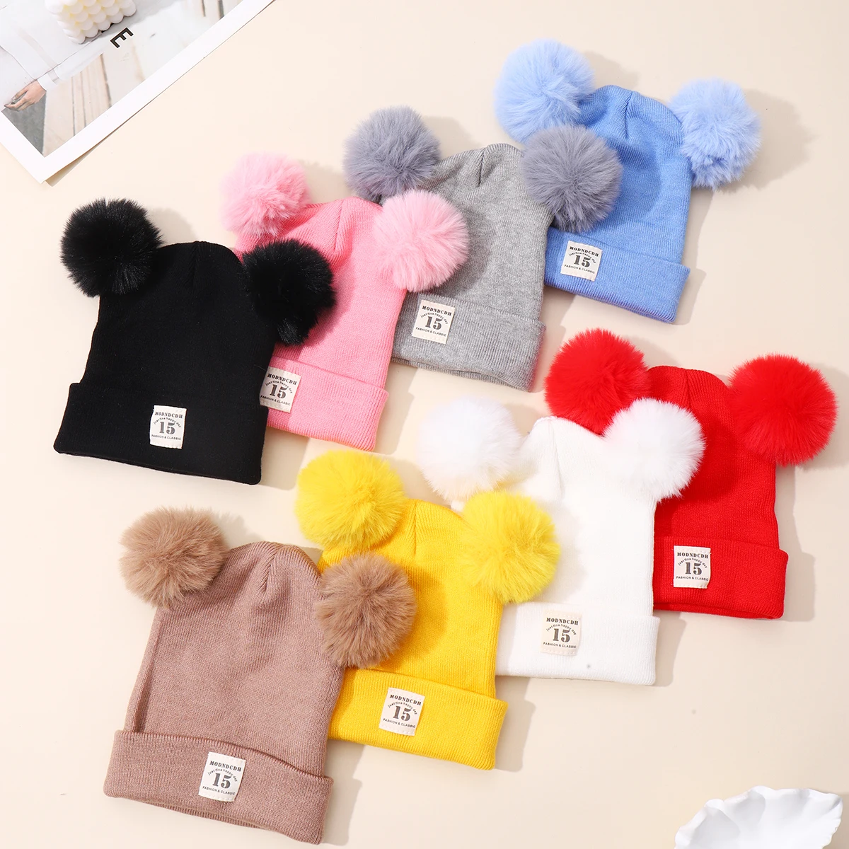 1pcs Winter Children Warm Baby Knitted Hats With Pom Pom Kids Knit Beanie Hats Solid Color Children\'s Hat For Boys Girls