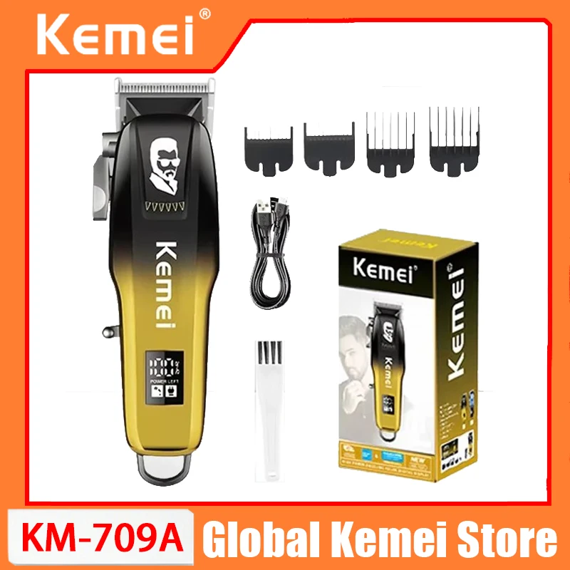 

Электрическая машинка для стрижки волос Kemei Pro Km-709A с регулируемой режущей головкой, профессиональная беспроводная перезаряжаемая машинка для стрижки волос, триммер для мужчин