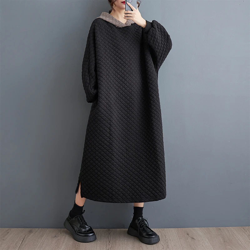 Plus Size Faionable misto cotone con cappuccio Dr Casual Loose Street Sle Long Sve Autunno Inverno Nuovo arrivo per le donne