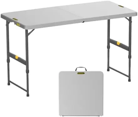 Folding Table 4 Foot, Effortless Quick Adjustable Height Foldable Small Card Table, Fixing Lock, Stable for Party