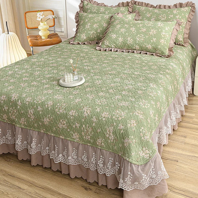 Cómoda Cubrecama Acolchada para Camas Super King, Cubrecama con Encaje, Ropa de Cama, Colchoneta Doble con Volantes