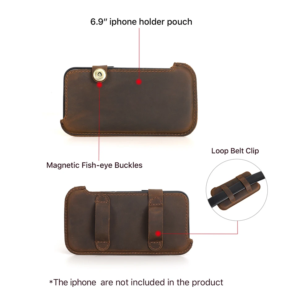 Funda de cuero genuino para hombre con clip para iPhone 17 16 15 14 Pro Max 6.9 pulgadas bolsa de cintura para viajes y campamento 3