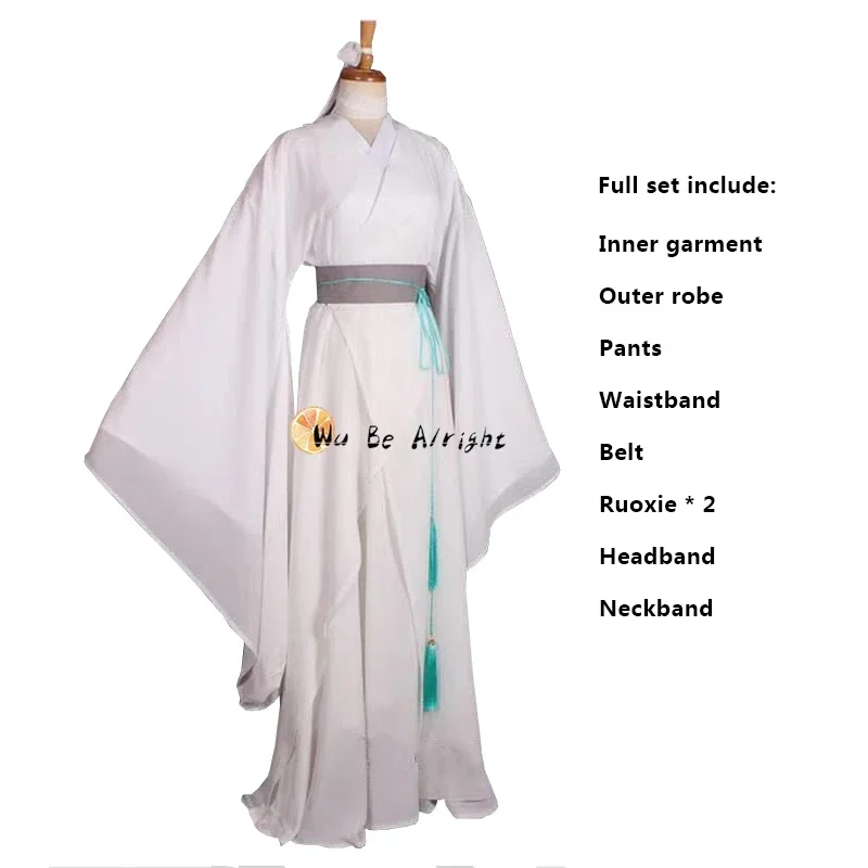 Xie Lian Cosplay Anime Kostuum Tian Guan Er Fu Cosplay Xielian Pruiken Bamboe Hoed Schoenen Rekwisieten Witte Han Fu Anime Outfit Hallowee