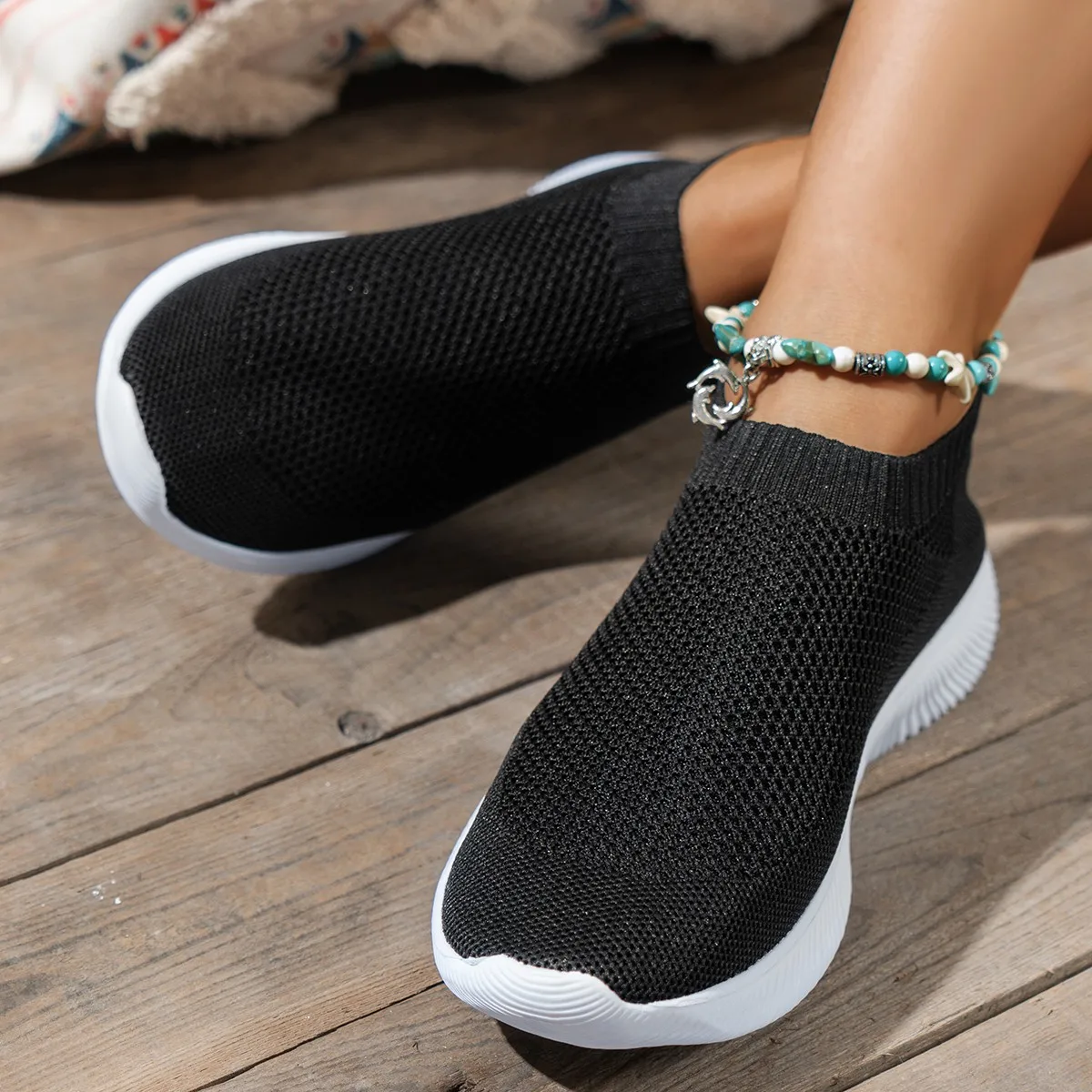 Plus Size 46 Breathable Mesh Platform Sneakers Women Slip on Soft Ladies Casual Running Shoes 2022 Woman Knit Sock Shoes Flats