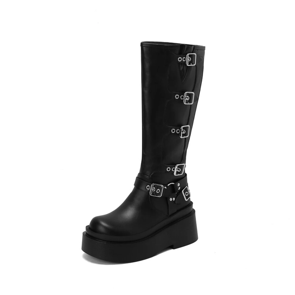 Botas De Mujer Designer Women Boots Autumn Winter Thick Sole Slope High Heel Buckle Fashion Knee High Boots Platform Shoes K1