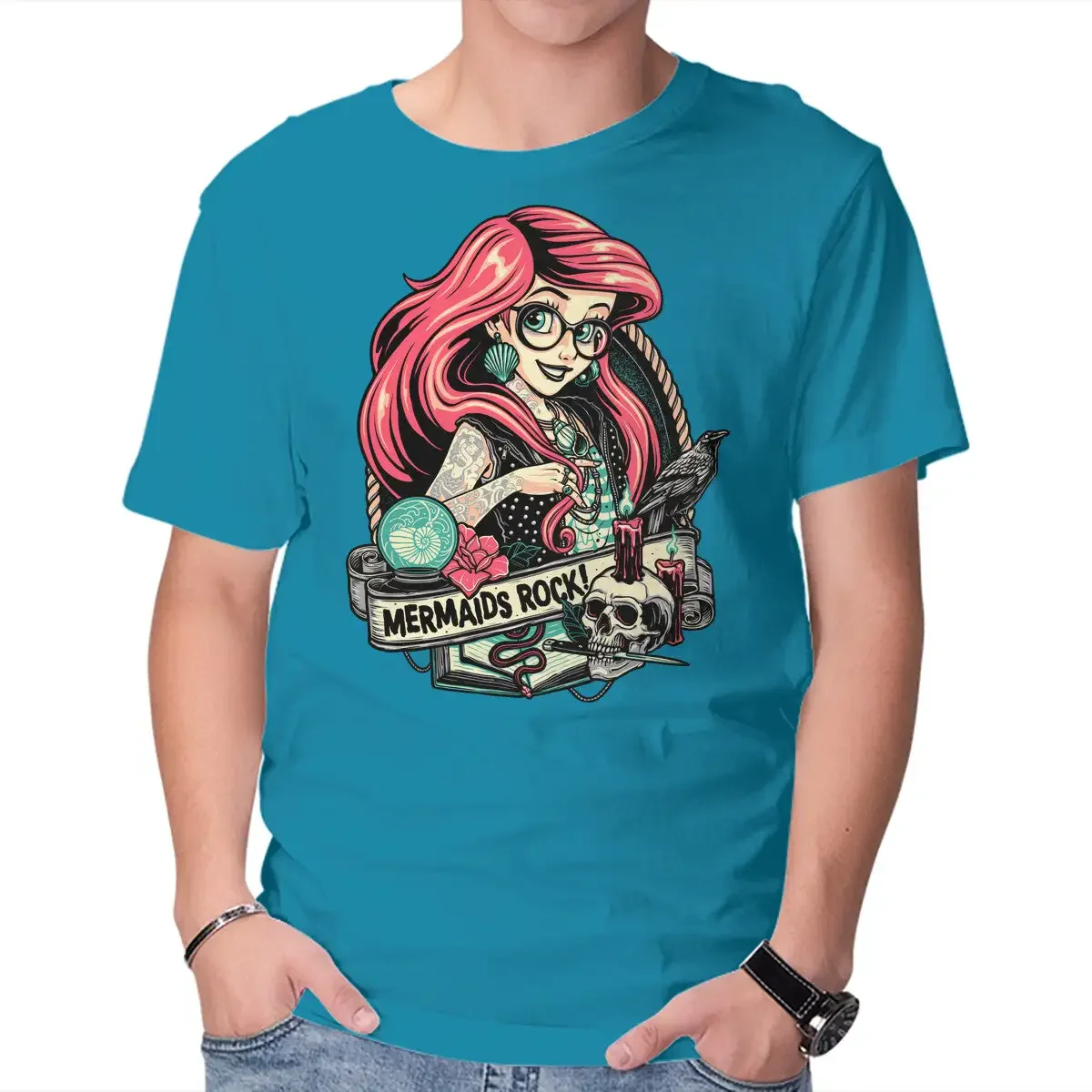 

Mermaids Rock Anime Graphic T-shirts for Men Clothing Women Short Sleeve Tees Vintage High Quality 100%Cotton