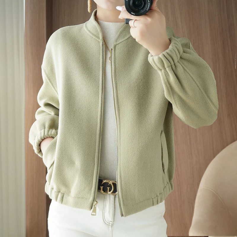 

Autumn Winter New Double-Sided 100% Pure Wool Women's Coat Stand Collar Zipper Short Jacket Casual Fashion Women's Jacket