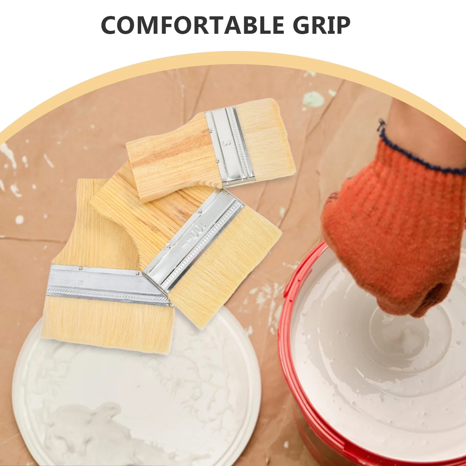 مجموعة فرش طلاء مجداف مسطحة مكونة من 3 قطع، قبضة مريحة، مادة قوية، زيت أكريليك، أثاث جداري، لوحة على سطح السفينة