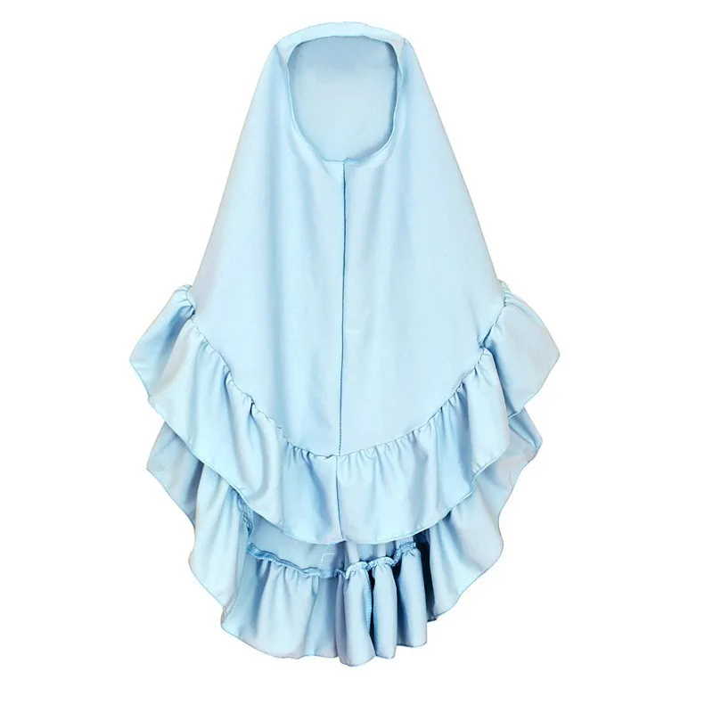 Abaya Hijab Prayer Dress Muslim Girls Children Long Sleeve Floral Pattern Blue Dress Maxi Dress Headscarf 2 Piece