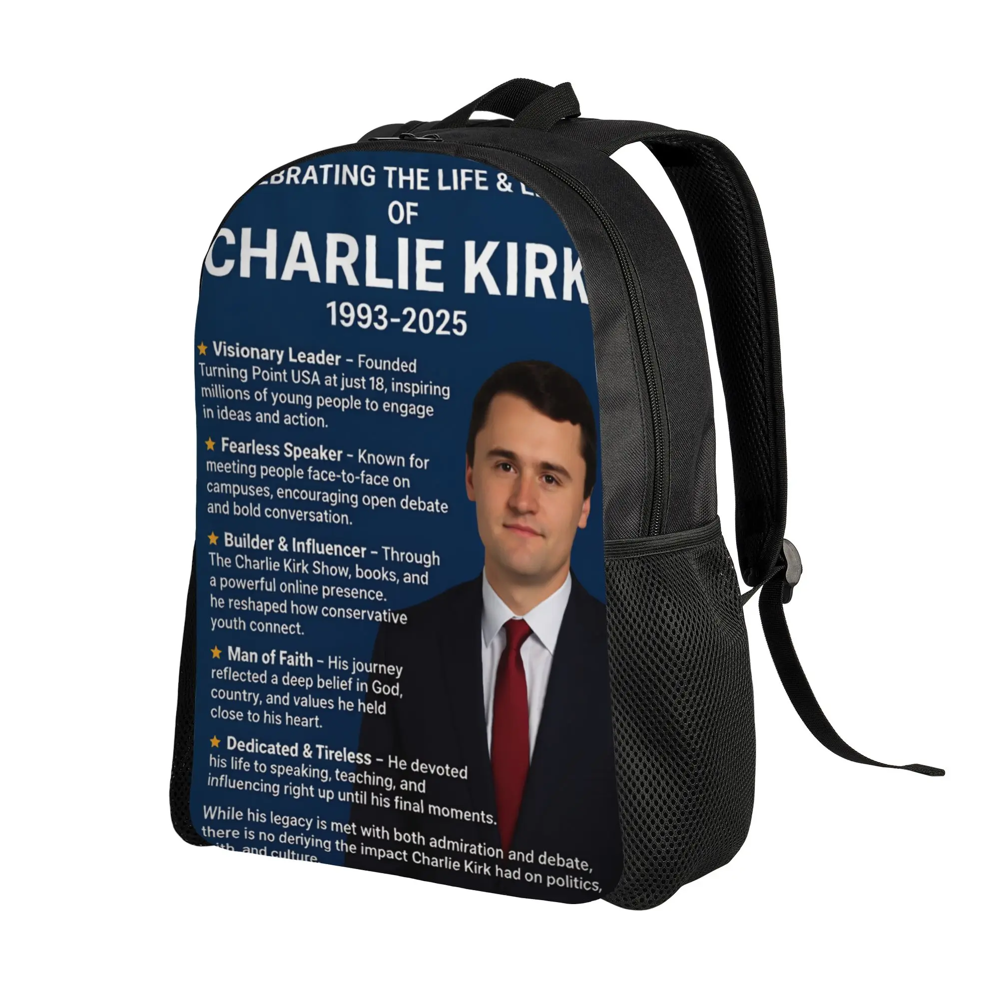 Rest in Peace Charlie Kirk Legends Backpack  Boy Polyester Sport Backpacks Soft Novelty High School Bags Rucksack
