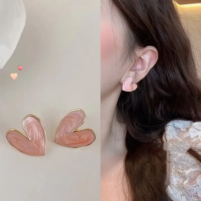 Classic Silver Needle Vintage Simple Love Heart Stud Earrings for Women Temperament White Enamel Cute Earring Korean Jewelry image 6