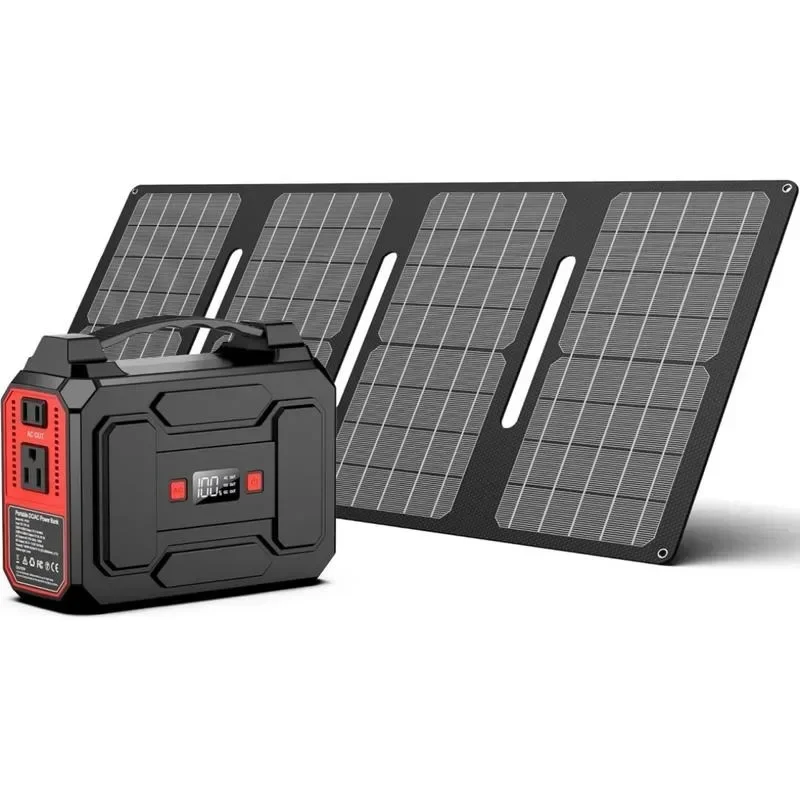 Solar Powered Generator 200W Peak/100W Rated, Portable Solar Generator Power Station with Solar Panels 40W Included