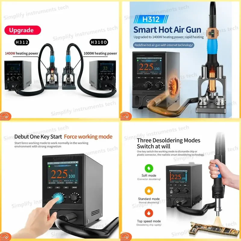 1400W Smart Hot Air Gun BGA Rework Station Networkable Heating Tool with Nozzles for Chip Desoldering Repair SMD Rework