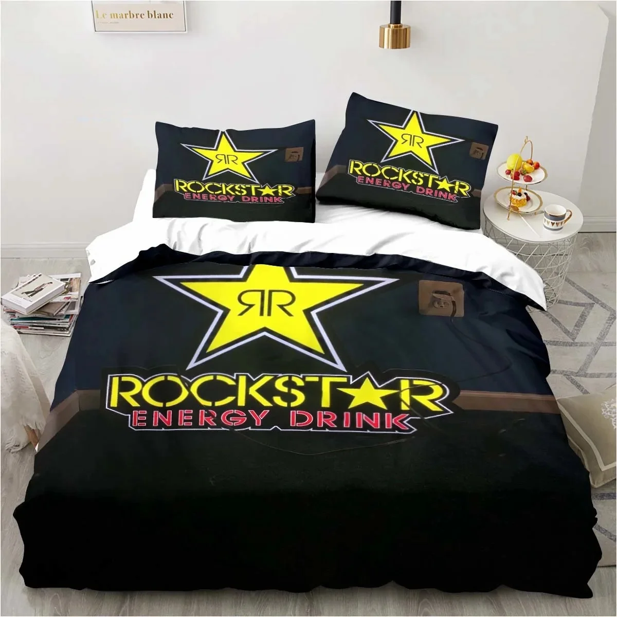 

D-Drinks Rockstar Energy Sheets Quilt Covers Bedding Dormitory Sheets Three-piece Bedding Set Three-piece Soft Warm Bedding Set