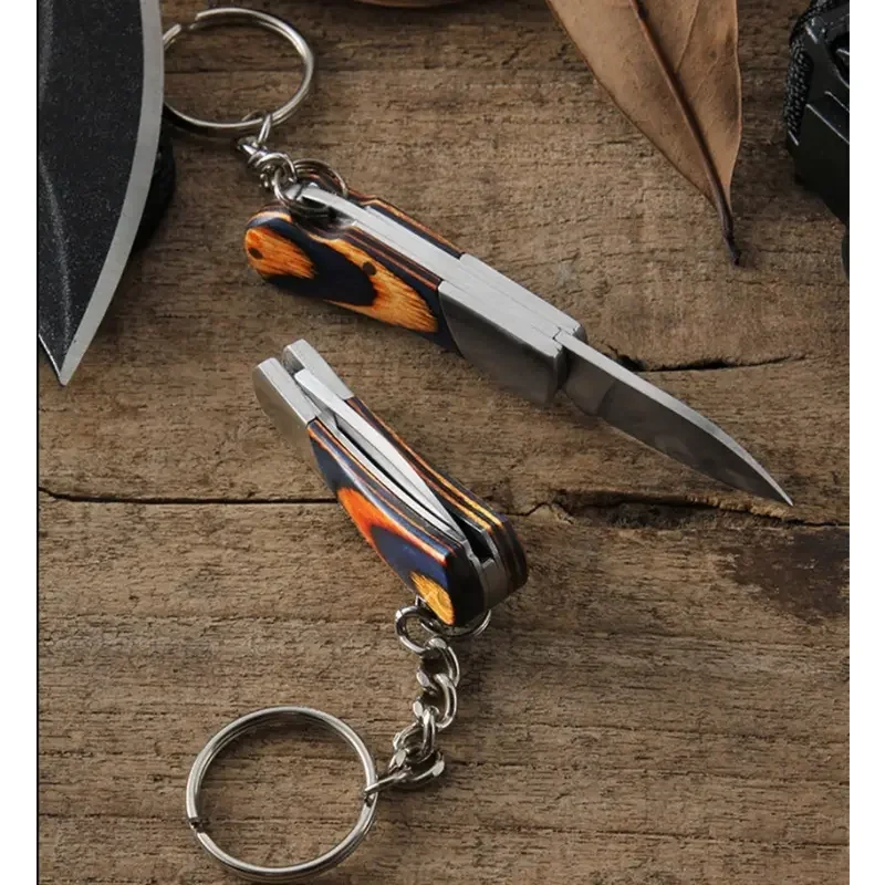 Colorful Wooden Handle Folding Knife Pocket Knife, Mini Keychain Knife, EDC Stainless Steel Knife, Perfect For Fishing Outdoors