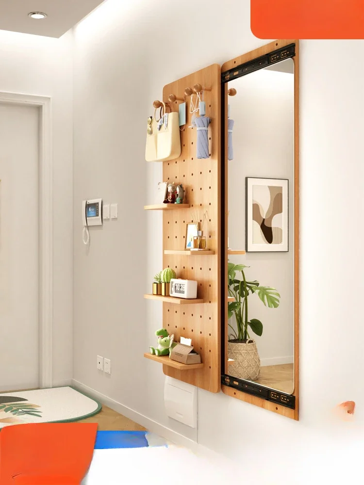 Invisible full body mirror, solid wood push-pull, concealed dressing mirror, wall mounted, wall mounted, can cover and close the