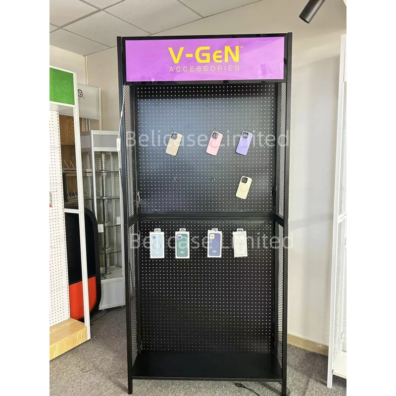 （customized）Retail Shop Counter Table Design To Display Mobile Phone Foldable Peg Board Display Rack Mobile Phone Shop Desig