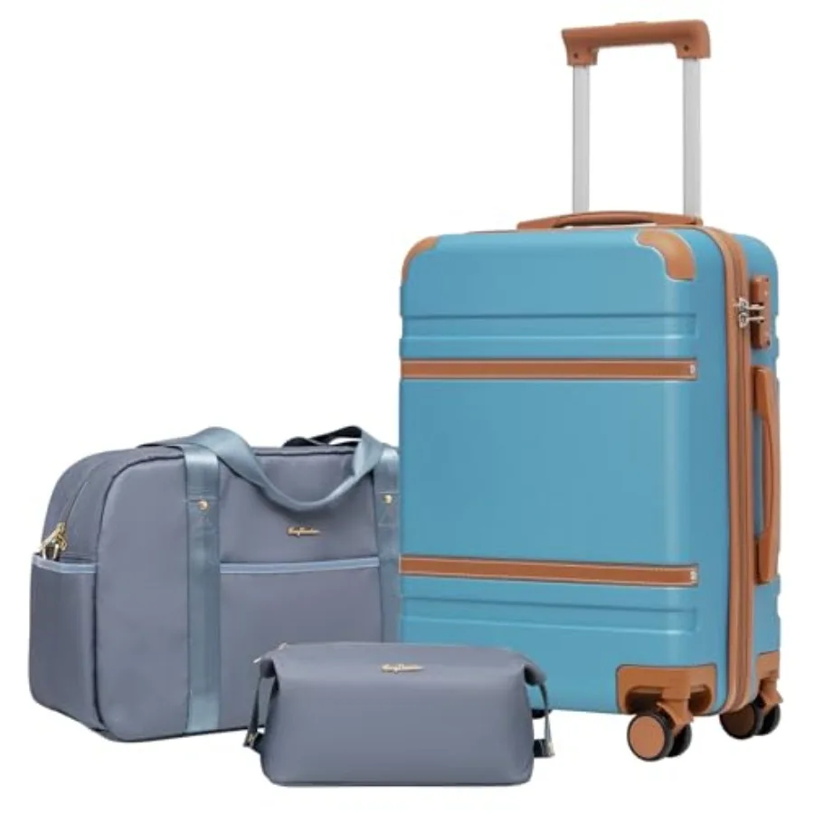 

LONG VACATION Carry On Luggage Set 3 Piece 20 Inch ABS+PC Hardshell Carry on Suitcase with Spinner Wheels TSA Lock YKK Zipper