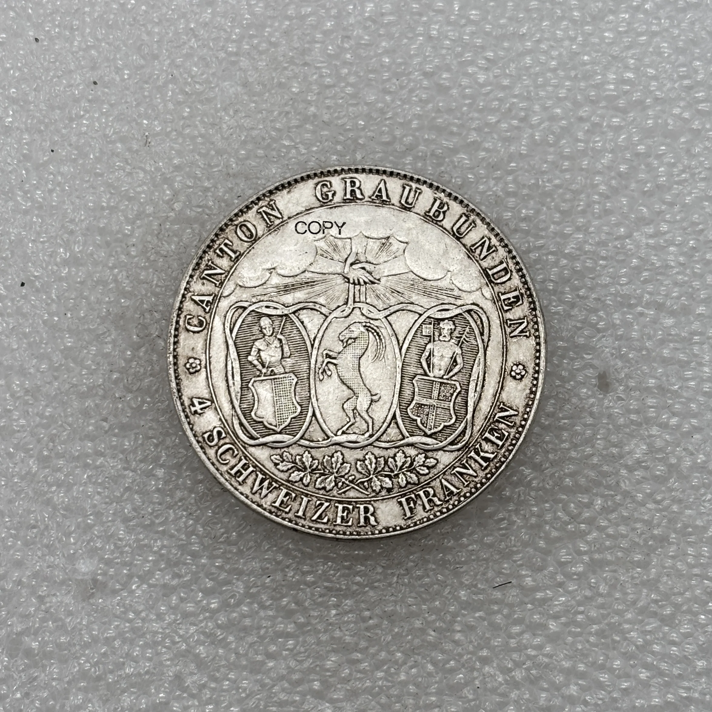 Швейцария 1842, 4 франка, Фестиваль стрельбы в Чуре, Кантон, Граубюнден, металлизированная серебряная копия, сувенирные монеты